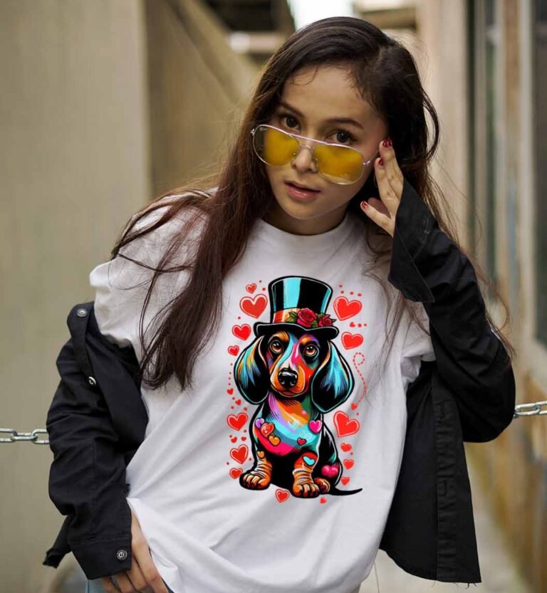 Cuki tacskós póló - Színes tacskó kalapban