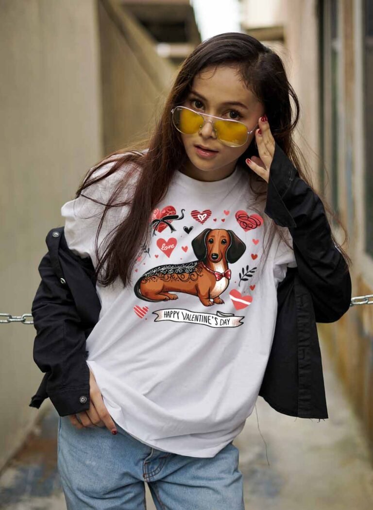 Tacskós póló Valentin napi tacskóval