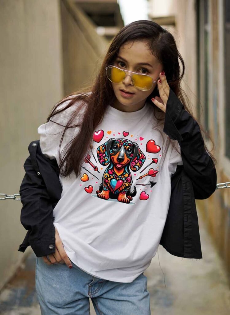 Tacskós póló vidám tacskó mintával Ámor nyilaival