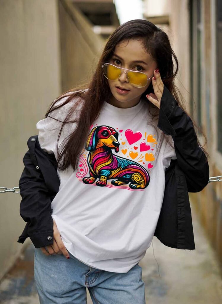 Tacskós póló egyedi színes tacskó mintával