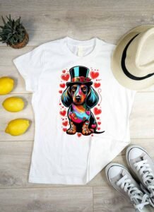 Színes tacskó kalapban