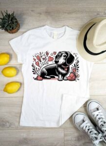 Tacskós póló - Szíves tacskó virágokkal