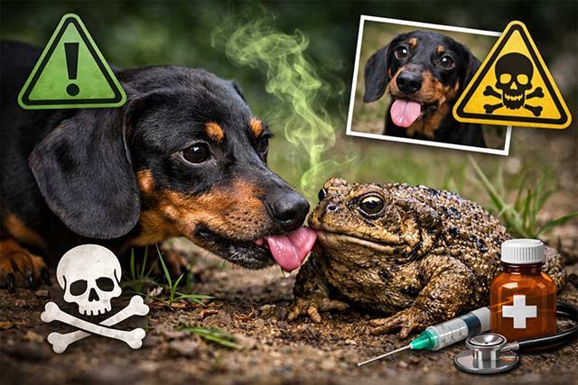 Tacskó békát nyal a kertben – mérgezés veszélye és habzó száj tünetei